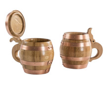 Holzbierkrug 1/2 Liter Eiche natur mit Kupferreifen