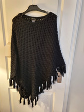 HALLHUBER Poncho  One Size schwarz Grobstrick Lochmuster