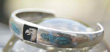 Indianerschmuck Navajo Armreif Adler, Silber, echte Türkissplittereinlage