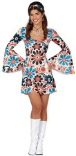 Flower Hippie Karnevals Kostüm Damen 60er 70er Jahre Kurzes Kleid Outfit Disco