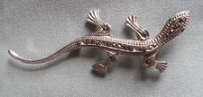 ältere Brosche Eidechse aus 835 Silber mit Steinchen