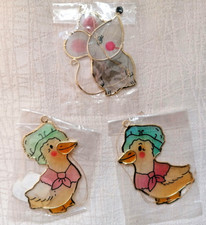 CAPIZ Muschel Muschelbild 2x Ente mit Hut und 1x Maus Fensterdeko Kinderzimmer