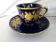 Moccatasse Retsch & Co. Wunsiedel Bavaria Echt Kobalt 24 Karat Gold Rosen