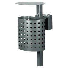 Halbrunder Abfallbehälter / Mülleimer / Ascher / Pfosten / 20 l / Korpus gelocht