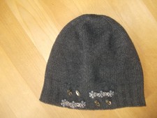 Mütze REGINA mit Glitzersteinen,anthrazitgrau,30 % Cashmere,70 % Wolle,one size