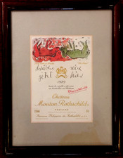 Weinetikett Chateau Mouton Rothschild 1989, Georg Baselitz, gerahmt unter Glas