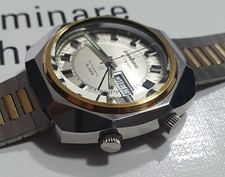 Schöne Pallas  WECKER Armbanduhr Edelstahl Day Date 70er Alarm Automatic AS 5008