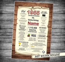 Schild Karte Urkunde Geb. 1955 70. Geburtstag  70 Jahre  Chroniken Geschenk 2025