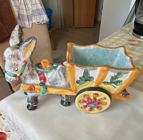 Keramik figur esel mit - mit, karren