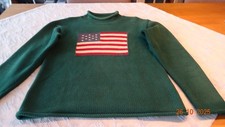 POLO RALPH LAUREN Damen Pullover, Gr. L, grün mit Flagge, Baumwolle