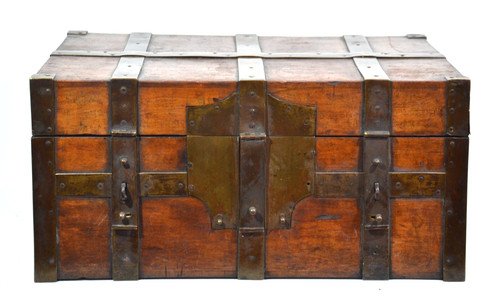Antike geldkiste holz messing - geldkiste,