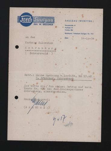 Saulgau rechnung 1954 - saulgau,,