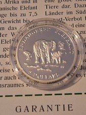 5 Dollar Liberia 2000, Gefährdete Tierwelt, Afrikanischer Elefant, PP Zertifikat