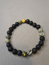 Lavastein Malachit Armband Edelstein 8 mm Perlenarmband Energie Gelb Schwarz