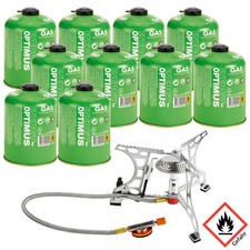 Gaskocher 3 kW + 10x Gaskartusche 450 g Schlauch klappbar Piezo Outdoor Camping