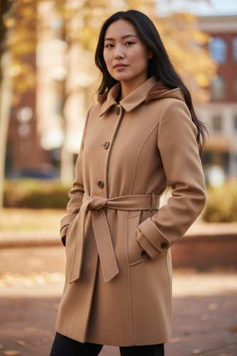 Damen wollmantel beige mit - wollmantel,
