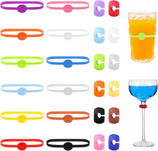 Glasmarkierer 24 Stück Silikon Wiederverwendbar Mehrfarbig für Partygläser