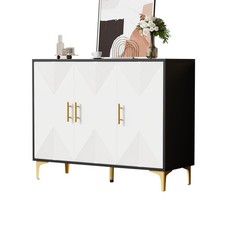 Sideboard mit 3 Türen verstellbare Regalböden 120 cm Breit Schwarz+Weiß Merax®