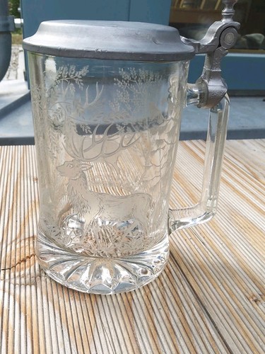 Bierkrug mit zinndeckel glas - mit,