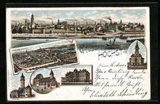 Lithographie Höchst a. M., Farbwerke Höchst, Schloss, Katholische Kirche 1899 