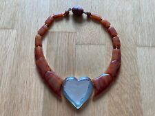 Vintage 70/80s Statement Kette Halskette Love Herz Hippie Bernstein Kunststoff