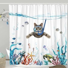 Funny Cat Shower ain Set Teal