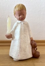 Singer Jullar Engel Kerzenhalter ‚Junge‘ mit Teddy stehend groß 22cm handbemalt 