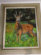 Ölbild Rehbock im Sommer, mit
