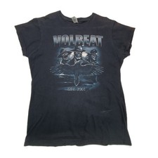 Volbeat Band T-Shirt Damen Tee Schwarz Krähe Skellet Print Grafik