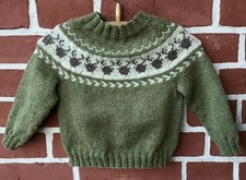 Kinder Pullover, Norweger, grün, Rentiere, handgestrickt, Gr. ca 92 *Unikat*