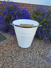 DDR Eimer Emaille 5 Liter Weiss Holzgriff Vintage Deko Retro Pflanzgefäß 