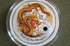 Australien Lunar II 2012 Drache 1 OZ gold coloriert farbig Silber Silbermünze