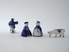 Holländer-Familie Miniatur Porzellan blau weiß Mann Frau Kuh Windmühle Holland
