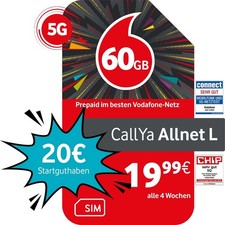 Vodafone Prepaid CallYa L|60 GB statt 35 GB|20 EUR Startguthaben|ohne Vertrag|5G
