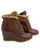 Marc Cain Damen Stiefeletten Gr. 37 Braun Modisch Keilabsatz Fellfutter