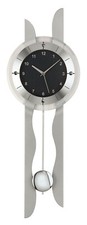 AMS 5243 Wanduhr mit Pendel Funk Funkwanduhr silber Pendeluhr Carbon Optik