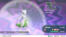 Legendäres Pokémon Mewtu in Shiny 6Dv/Ev Max Pokémon Let‘s Go Pikachu/Evoli