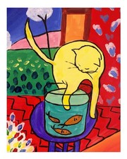 Lebendige Katzen- und Fisch-Wandkunst Verspielte Katze mit Fisch Wandk