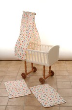 Puppenwiege Himmelbett Bett Puppenbett Stubenwagen weiß braun gedrechselt, aus H