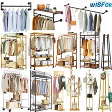 Wisfor Garderobenständer Kleiderständer Garderobenschrank mit Rollen Holz/Metall