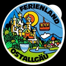 Souvenir Aufkleber - Ostallgäu Ferienland - Bayern- 11x11cm - Vintage 80er 90er