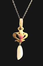 Art Nouveau Krementz & Co. USA Gelbgold 14K Orchidee Emaille Jugendstilanhänger