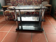 Marmortisch für HiFi/TV, H58, B74, T45 cm, 3-teilig, Mitte Glas, sehr stabil, 