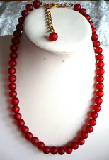 klasse Collier Kette, matte Perlen, ModeSchmuck rot gold NEU + TOP