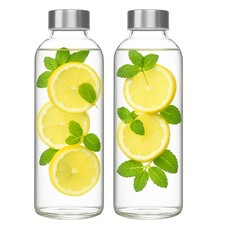 2x Trinkflasche Glas 1 Liter 1000ml Edelstahl auslaufsicher Glasflasche Flasche