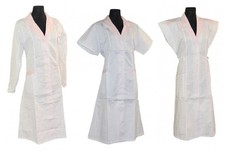 Damen  Kittel Fleischer Schürze ohne Arm/ mit Arm weiß/rosa