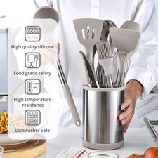 12tlg Küchenutensilien Edelstahl Silikon Koch Utensilien Helfer Löffel Besteck