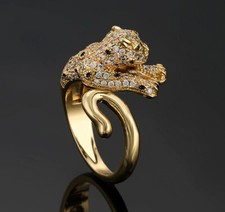 Ring 18 K Gold vergoldet Panther Leopard Kopf Zirkonia CZ Party Schmuck Geschenk