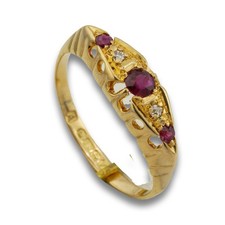 Antik Diamant Rubin Gold Ring 750 18 Kt Gelbgold 0,02 Ct Vintage Edel Wert 790,-