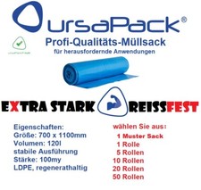 Müllsäcke LDPE Müllbeutel extra stark reißfest 120L 700x1100Typ100 blau ca.100my